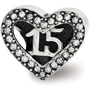 Black Bow Jewelry Sterling Silver with White Crystals Quinceanera Heart Bead Charm - 1 of 4