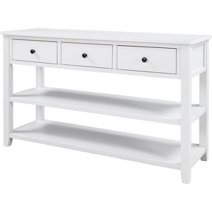 Console Table, Mid-Century Modern, Wood Legs, 3 Drawers & 2 Tier Open Shelf, for Entryway,, Hallway, Living Room - 1 of 4