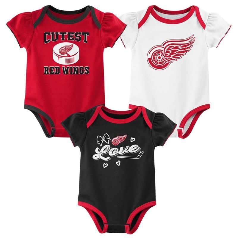 NHL Detroit Red Wings Infant Girls&#39; 3pk Bodysuit, 1 of 5