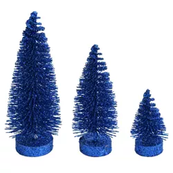 Vickerman 3"-5"-7" Midnight Blue Glitter Oval Pine Artificial Christmas Tree, Set of 3 In a 2.5"Lx2.5"Wx.5"H base.