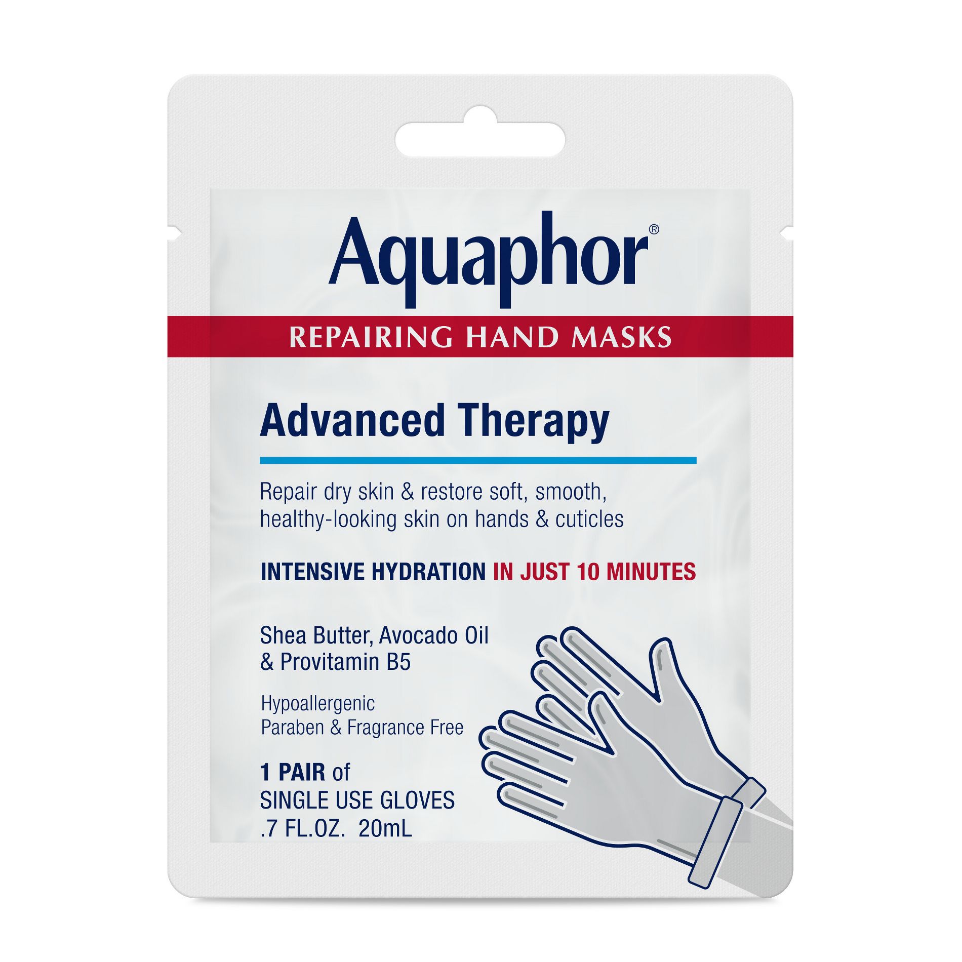 Aquaphor Advanced Therapy Repairing Hand Mask - 0.7 fl oz: Deep Hydration, Paraben-Free, Contains Shea Butter