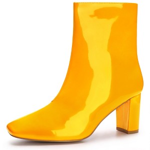 Allegra K Women's Square Toe Side Zip Chunky Heels Ankle Boots - 1 of 4