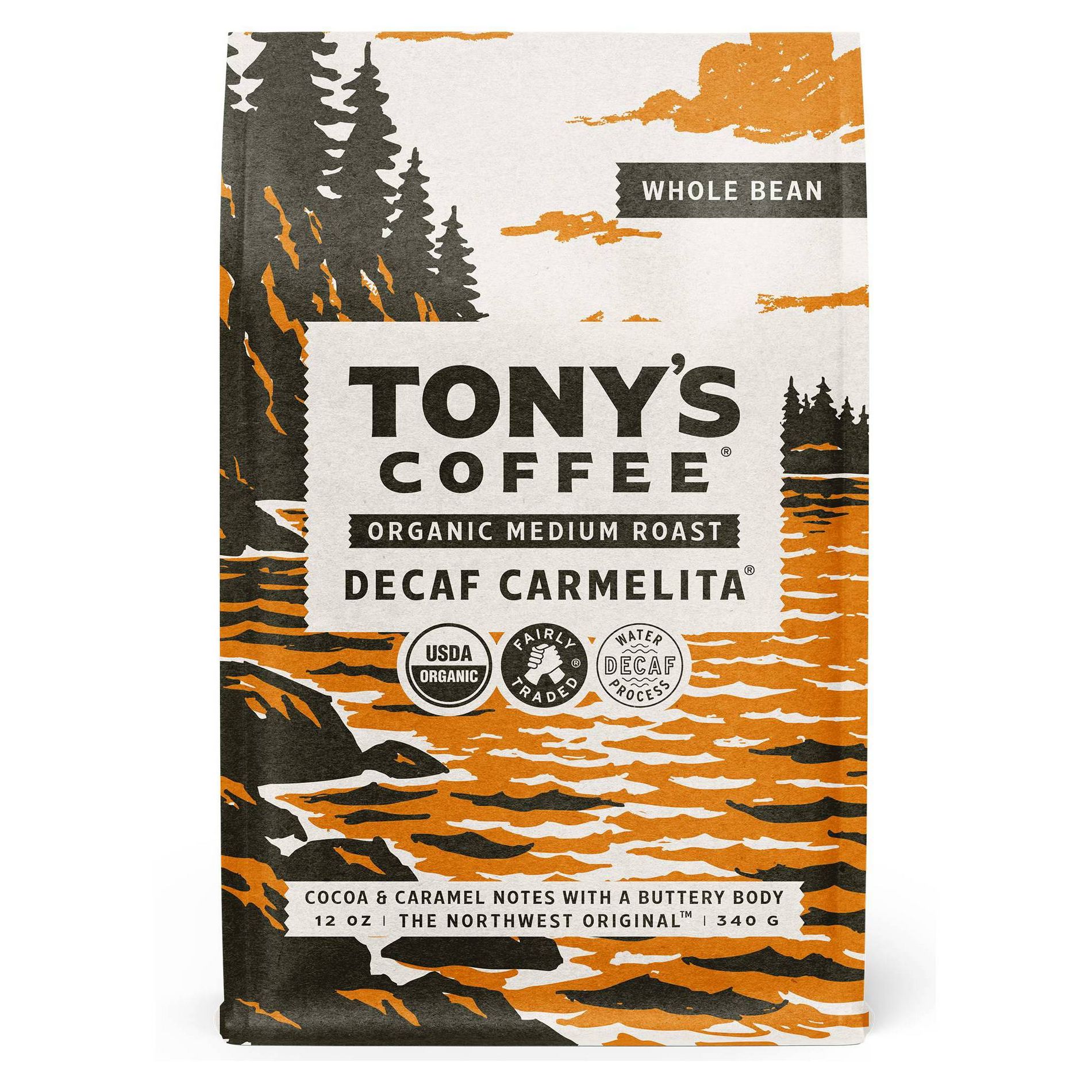 Tony's Coffee Decaf Carmelita Medium Roast Whole Bean Coffee - 12oz: Organic Certified, Fair Trade Certified