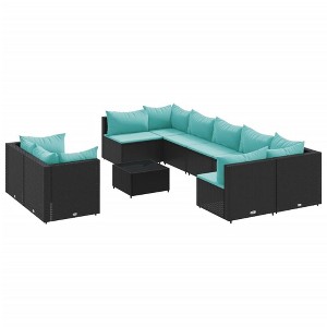 vidaXL 10 Piece Modular Patio Sofa Set - Black PE Rattan w/Cushions - Outdoor Furniture for Garden, Deck, Patio, Terrace - 1 of 4