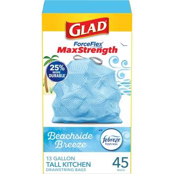 Glad Small Kitchen Drawstring Trash Bags 4 Gallon Green Trash Bag, Febreze  Beachside Breeze, 80 Count (Package May Vary) Multicolor
