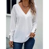 Women Dressy Casual Tops V Neck Long Sleeve Buttons Hollow Out Lace Embroidered Blouses Shirts Elegant Boho Top - 3 of 4