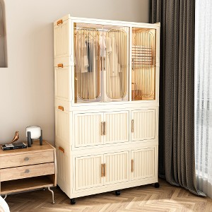 LIVAREEmlen Portable Wardrobe Closet Storage Organizer for Clothes,Clothes Dresser,9 Magnetic Doors-9 Cubes & 1 Hanging Rod,6 pcs hangers,White - 1 of 4