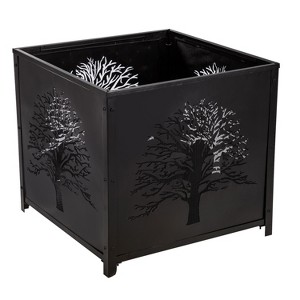 Evergreen Square Tree of Life Fire Pit- 24 x 25.75 x 24 Inches Outdoor Safe and Weather Resistant with Drainage Hole and Poker - 1 of 4