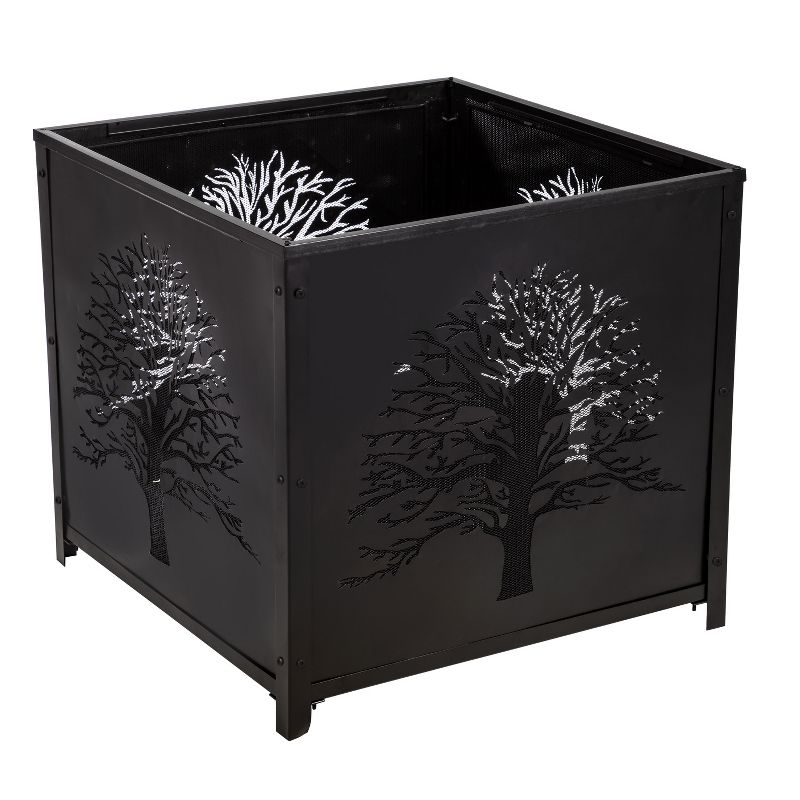 Evergreen Square Tree of Life Fire Pit- 24 x 25.75 x 24 Inches Outdoor Safe and Weather Resistant with Drainage Hole and Poker, 1 of 7