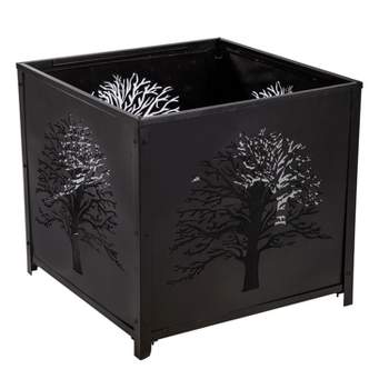 Evergreen Square Tree of Life Fire Pit- 24 x 25.75 x 24 Inches Outdoor Safe and Weather Resistant with Drainage Hole and Poker
