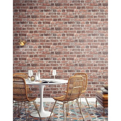Distressed Red Brick Peel and Stick Vinyl Wallpaper