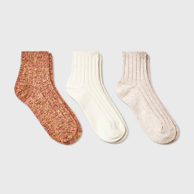 Women's Four Color Marled And Solid Ribbed Ankle Socks 3pk