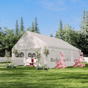 16 ft x 32 ft Party Tent, Heavy Duty Event Shelter with Removable Sidewall, Outdoor Gazebo Canopy for Birthday Party Wedding Event, Straight Edge - 1 of 4