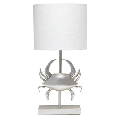 18.25" Coastal Brushed Nickel Crab Table Lamp with White Shade