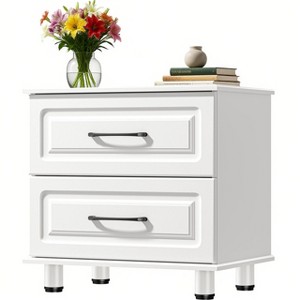 Sandinrayli White Nightstand with 2 Drawers, Small Dresser for Bedroom Closet Drawers Wood Dresser with Steel Handles, White - 1 of 4