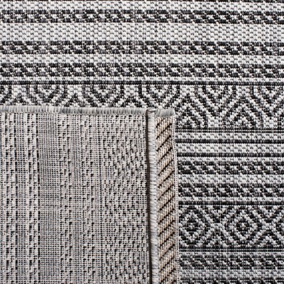 Black and Grey Synthetic Flat Woven Indoor/Outdoor Rug