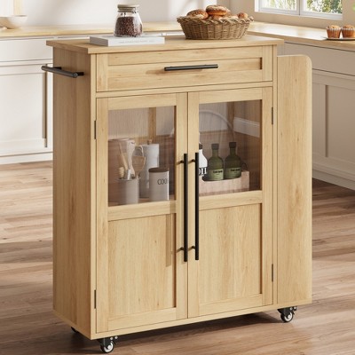 Mobile Kitchen Island Cart with 360° Rolling Wheels, Drawers, Spice Rack, Black Handle, Versatile Storage & Serving Cart for Kitchen, Dining Room