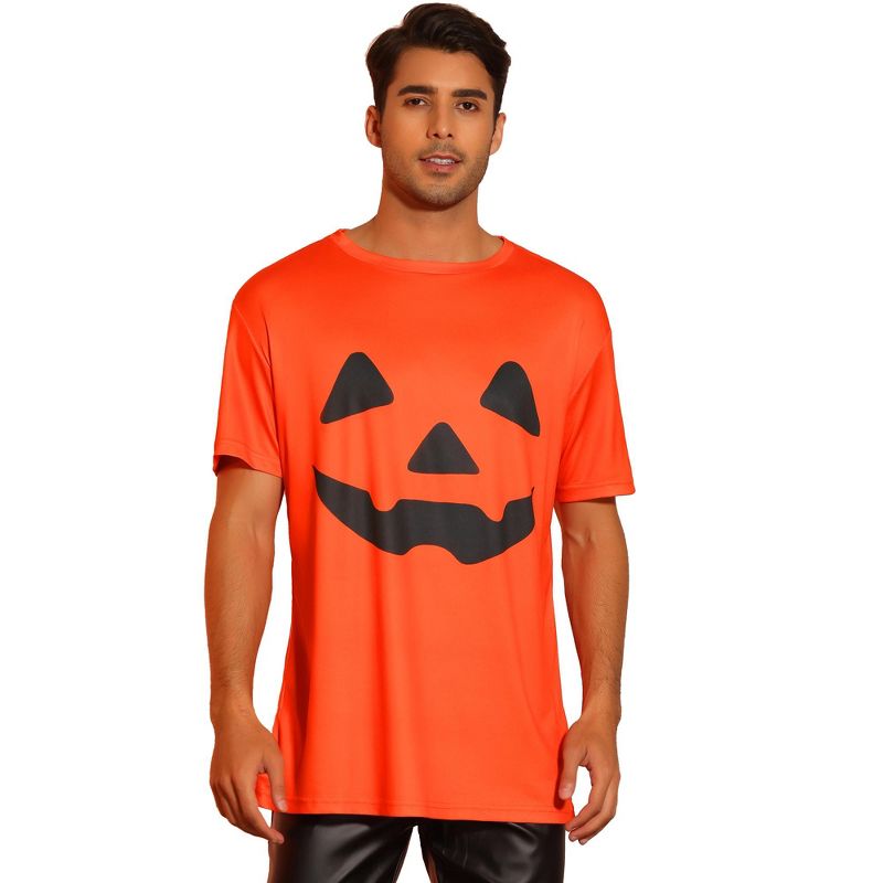 Lars Amadeus Men's Short Sleeved Party Halloween Pumpkin Printed Graphic T-Shirt, 1 of 5