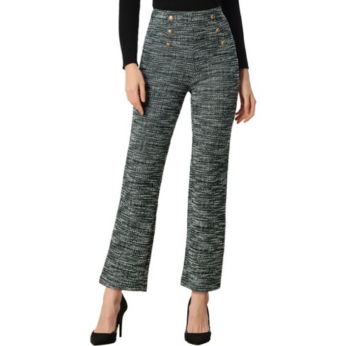 Allegra K High Rise Tweed Plaid Pants For Women's Button Front Long ...