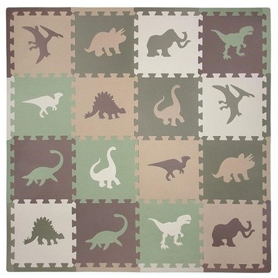 Image of Tadpoles Dinosaur Foam Playmats for Kids | 16 Interlocking Foam Mats with 16 Border Pieces Floor Coverage 50" x 50â€