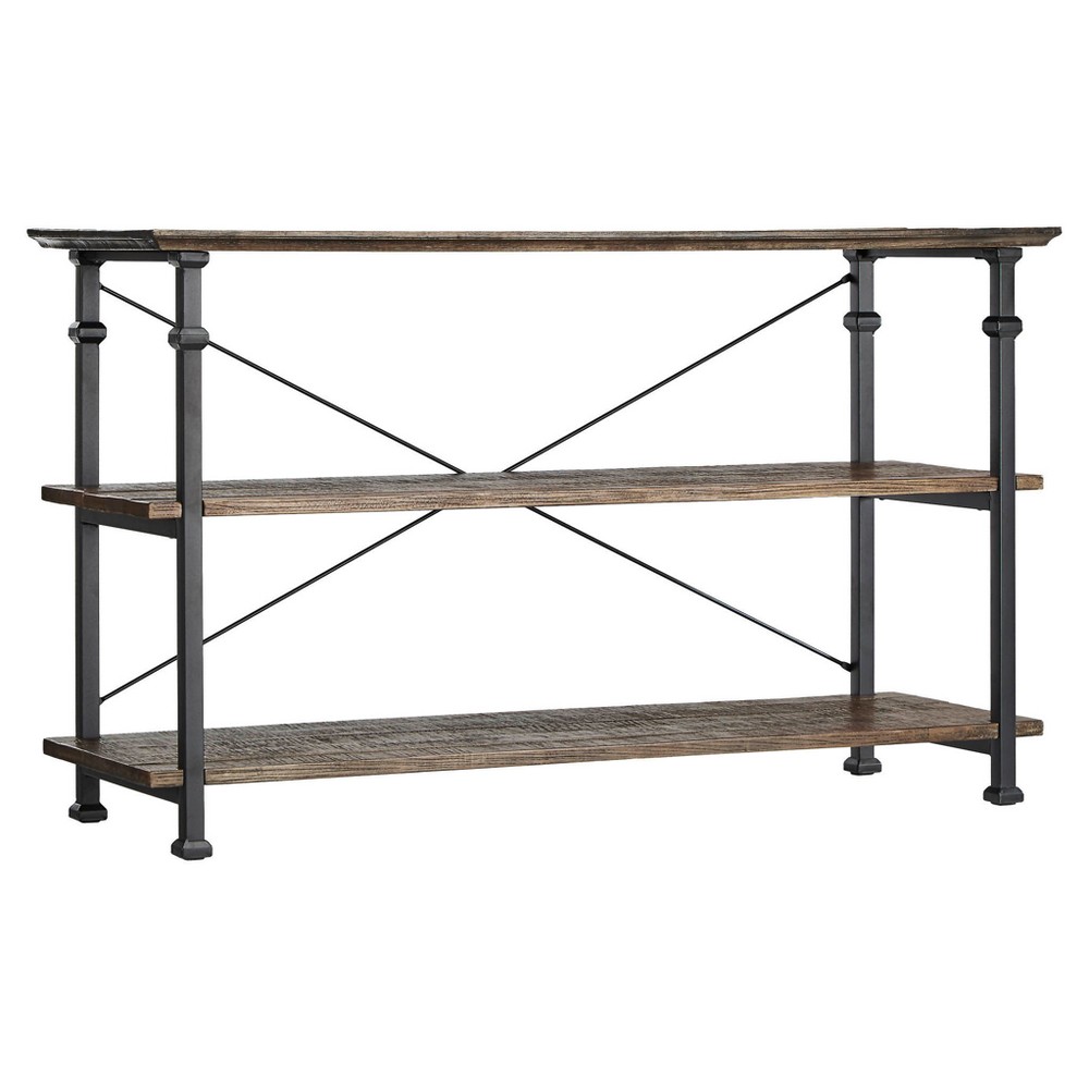 Photos - Coffee Table Inspire Q Ronay Rustic Industrial Console - Weathered Brown: 2-Shelf Wood Veneer, Metal Frame, 50" Wide