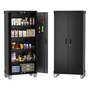 Garvee 72 inch Metal Garage Cabinet with Pegboard, Tall Storage Cabinets W/Doors & Adjustable Shelves, Black - 1 of 4