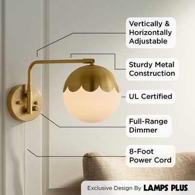 Kelowna Antique Brass Swing Arm Wall Lamp with Dimmable Globe Shade