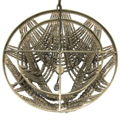 Gray Draped Wood Bead 2-Tier Chandelier