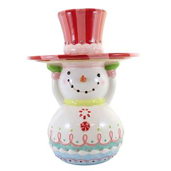 Tabletop 15.5" Sweet Treat Snowman Server S/2 Pepperemint Cake Stand Chip Dip December Diamonds  -  Serving Bowls