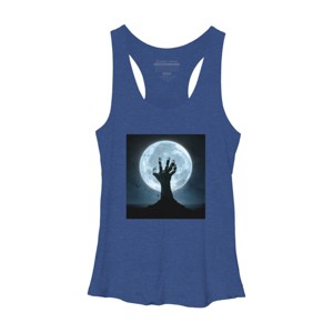 Women's Design By Humans Halloween! Zombie Hand Reaching from Grave T-Shirt By EBCD Racerback Tank Top - 1 of 3