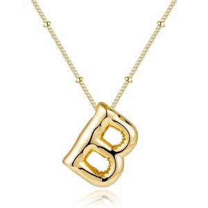 Chunky Balloon Initial Necklace 14K Gold Plated Non Tarnish Mom Gift Gold-B - 1 of 4
