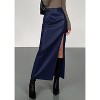 Women's 2025 Faux Leather Pencil Skirt - High Waist Slit Maxi for Office & Winter Fashion Navy Blue - 3 of 4