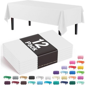 Hoey 12 Pack Premium Disposable Plastic Tablecloth 54 Inch. x 108 Inch. with 0.3mm Thickness Table Cover - White - 1 of 3