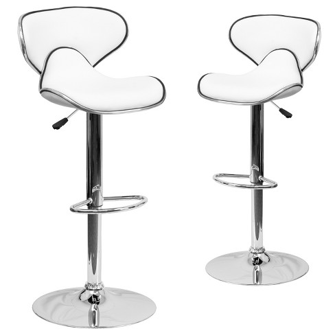 Emma And Oliver 2 Pack Contemporary Cozy Mid-back White Vinyl Adjustable  Height Barstool : Target