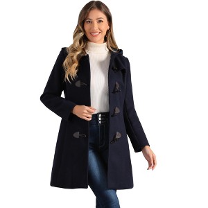 Allegra K Women's Hooded Toggle Button Long Sleeve Winter Duffle Coats - 1 of 4