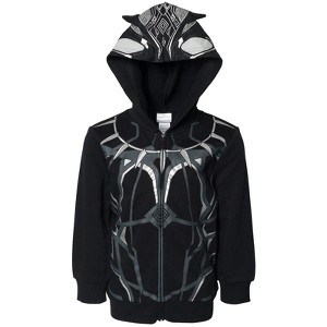 Marvel Avengers Black Panther Cosplay Fleece Zip Up Pullover Hoodie Toddler to Little Kid - 1 of 4