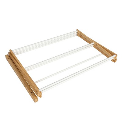 Bamboo and White Metal Wall Mount Extendable Drying Rack
