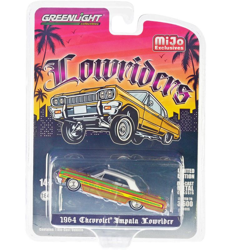 1964 Chevrolet Impala Lowrider Gold Met w/Graphics &  White Top and Interior Ltd Ed 1/64 Diecast Model Car by Greenlight, 3 of 4