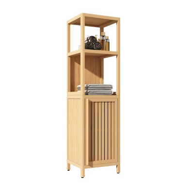 GlasFlength 52" Bathroom Storage Cabinets Bathroom Floor Cabinet Freestanding Tower Cabinet with 2 Tier Shelves for Bathroom, Beige