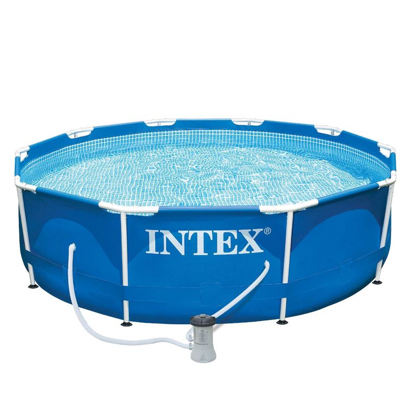 INTEX Metal Frame 10ft x 30in Round Above Ground Outdoor Swimming Pool Set with 330 GPH Filter Pump, Cartridge, and Protective Round Pool Cover, 2 of 7