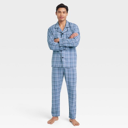 Hanes Premium Men's Plaid Knit Pajama Set 2pc - Light Blue XXL