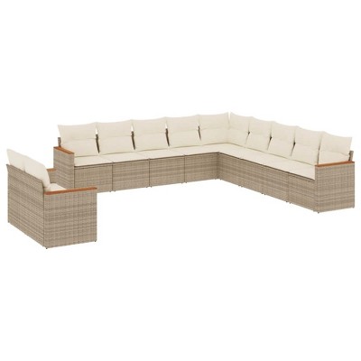 vidaXL 11 Piece Patio Sofa Set with Cushions - Beige Poly Rattan Without Table