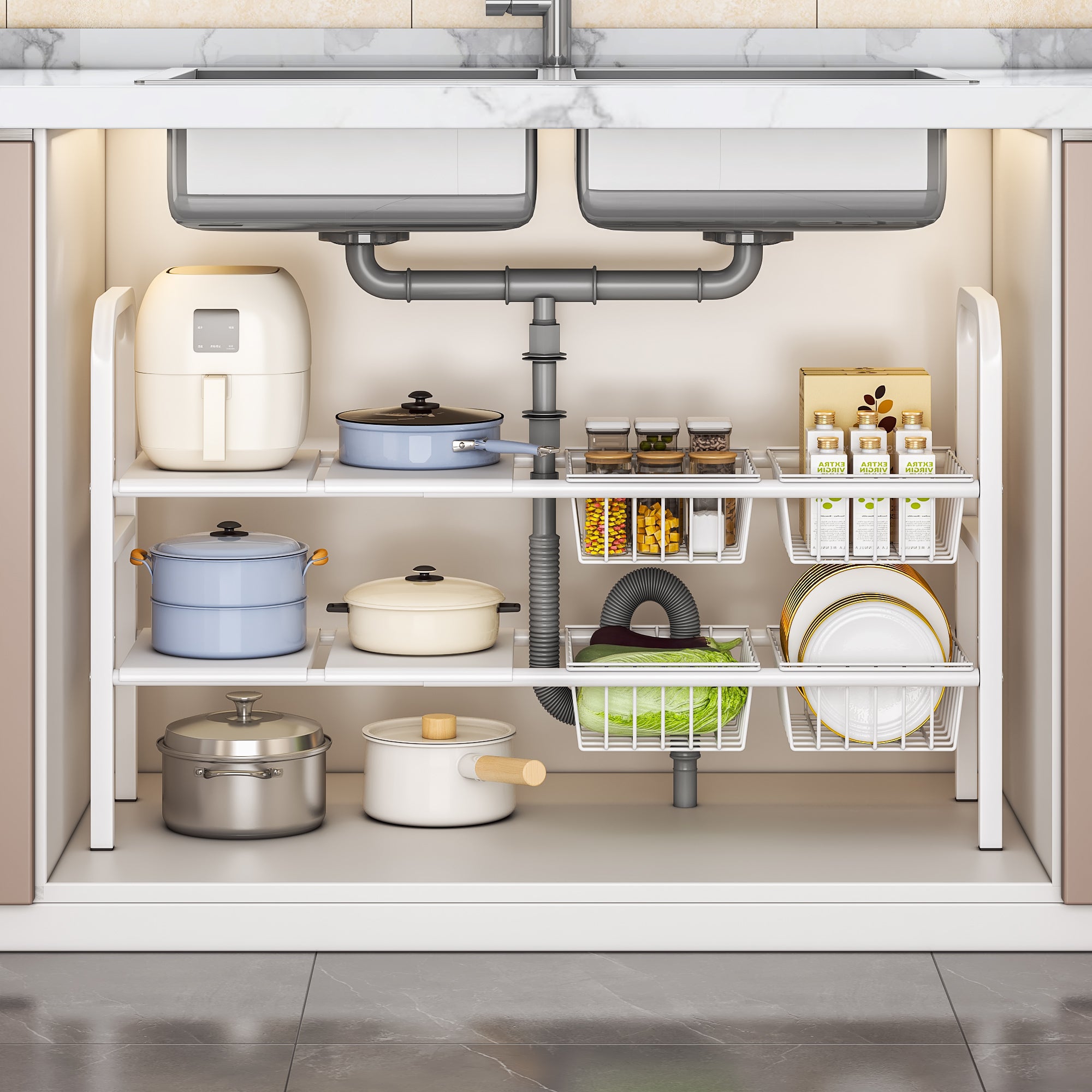 Under Sink Organizer and Storage-white
