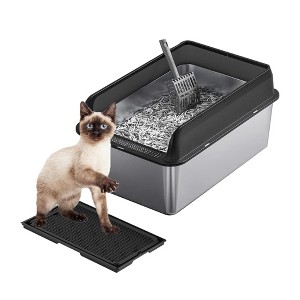 Stainless Steel Cat Litter Tray, High Sided Cat Litter Box with Splash-Proof, 30L Large Litter Tray with Metal Litter Scoop - 1 of 4