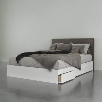 Milton 3 Drawer Storage Bed with Headboard Bark Gray/White - Nexera