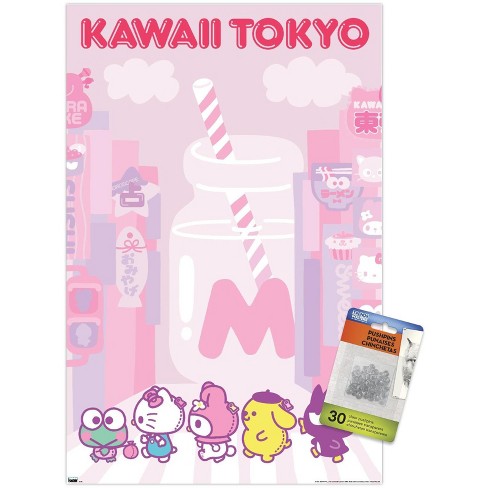 Trends International Hello Kitty - Kawaii Horror Framed Wall Poster Prints  Barnwood Framed Version 14.725 x 22.375