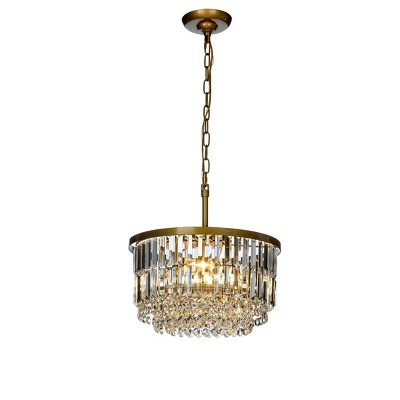 ALOADECOR 3 Lights 16" Modern Glam Gold Round Chandelier With Clear Crystal
