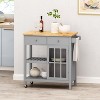 GDFStudio Aidah Contemporary Wood Kitchen Cart with Wheels, Gray/Natural - 2 of 4