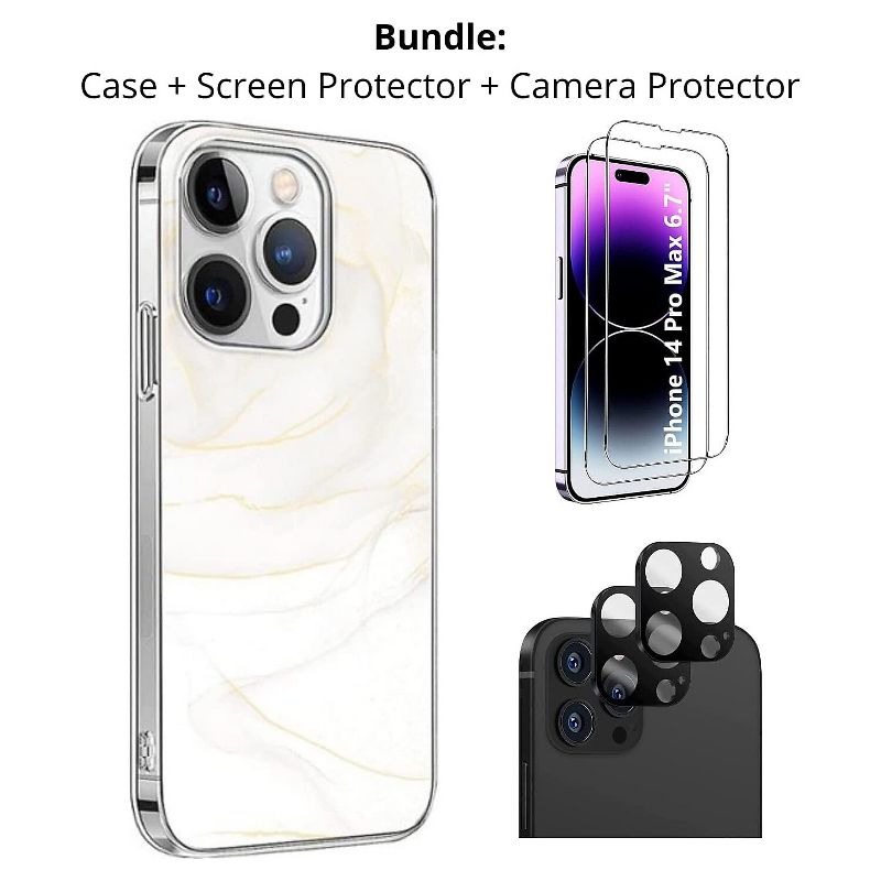 SaharaCase iPhone 14 Pro Max 6.7" Bundle Marble Series Case with Tempered Glass Screen and Camera, 2 of 10