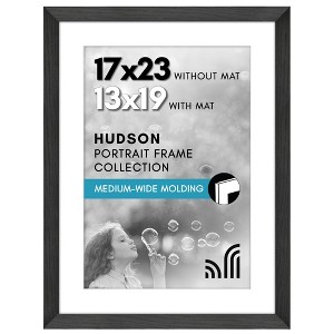 Americanflat 17x23 Picture Frame with Polished Plexiglass, Use as 13x19 Frame with Mat or 17x23 Frame Without Mat, Hudson Collection, Black - 1 of 4